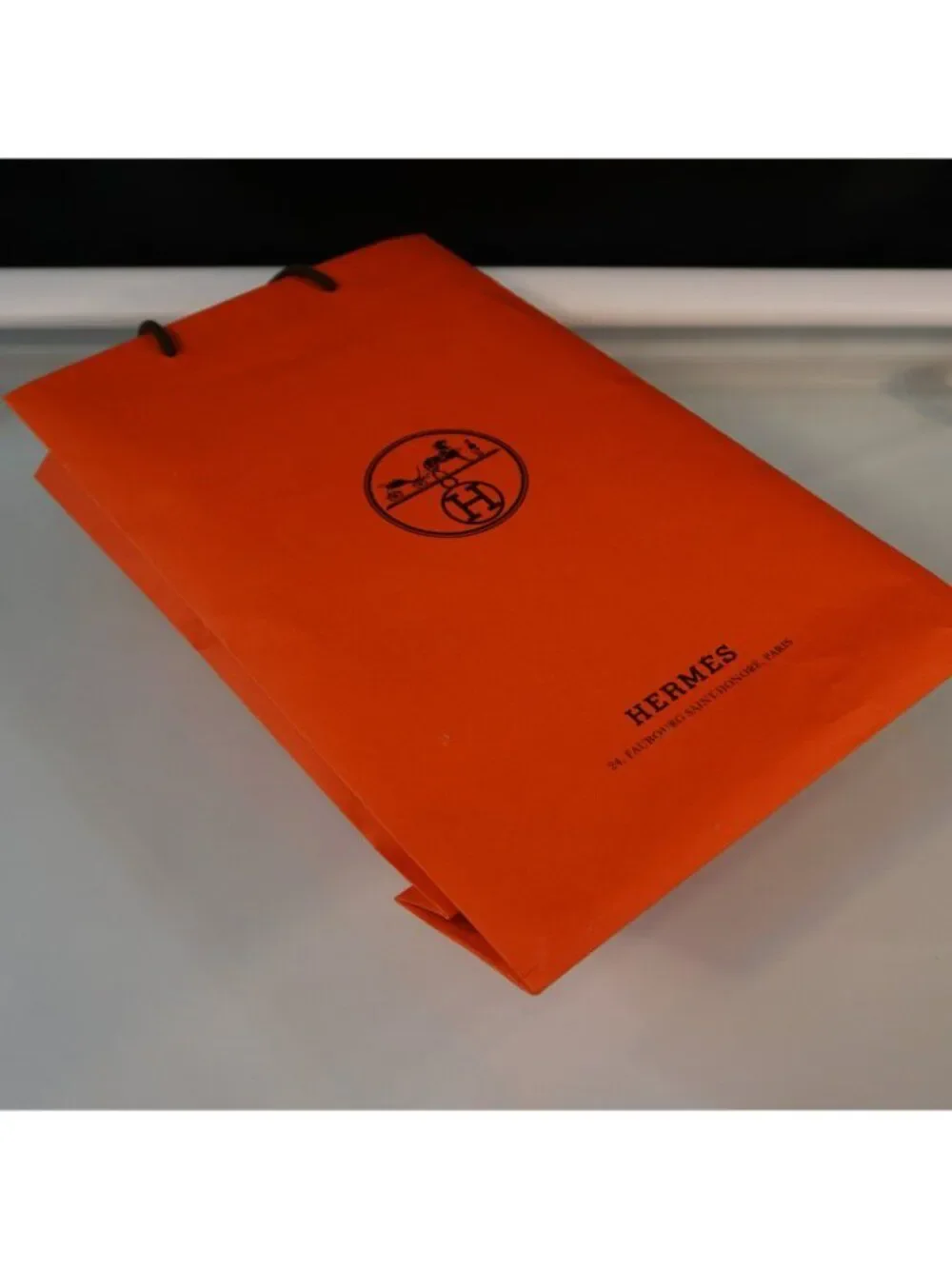 HERMES Classic Orange Gift Bag Empty Tall Shopping Paper Tote  17 x 11 x 4 Inch